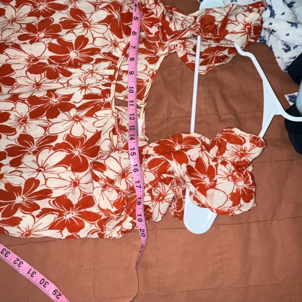 THE GREAT. Cascade Dress in Burnt Red Hibiscus Flower  Size Small - Picture 8 of 11